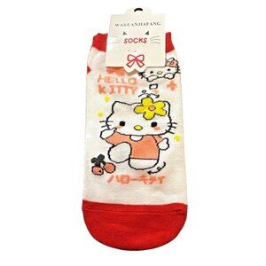 Hello Kitty Womens Ankle Socks Red & White Size 35-41 (4-10) NWT